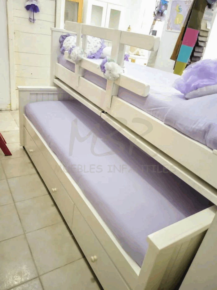 CAMA NIDO PATINADA CON BANDEJAS ESCRITORIOS