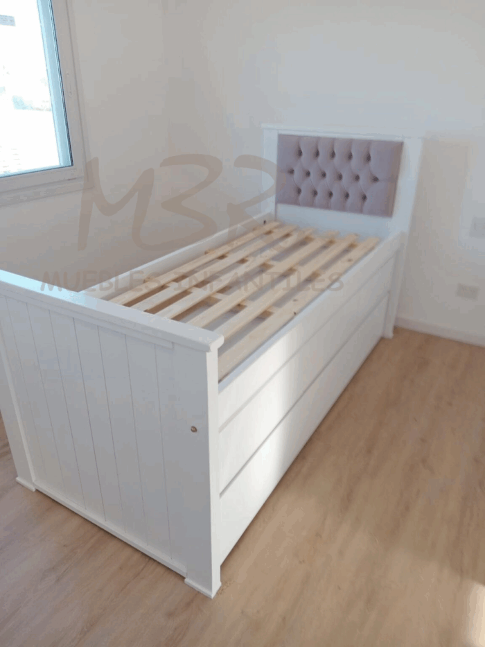 CAMA CON CAPITONE + MODULO DE 3 CAJONES + CARRO CAMA FIJO - Imagen 4