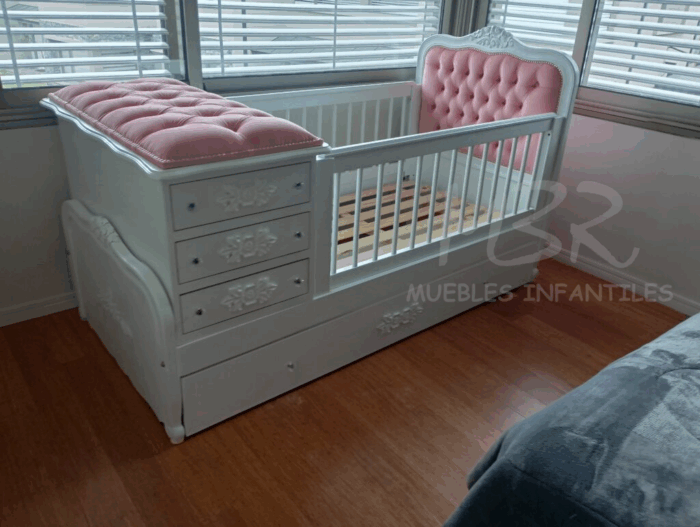 CUNA FUNCIONAL LUIS XV (UNA SOLA ROSETA POR CAJON), DOBLE MESA DE LUZ - Imagen 2